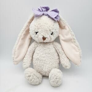 Cuddle Corner Bunny Rabbit Plush 12'' Ivory Fur Purple Bow Floppy Stuffed Lovey